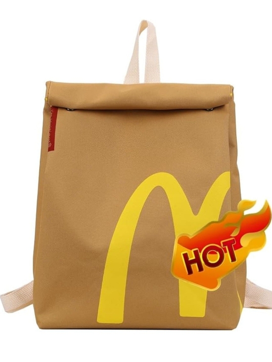 Handbags - Brown Canvas Roll-Top McDonalds Backpack with Yellow Accent.  HOT ITEM!